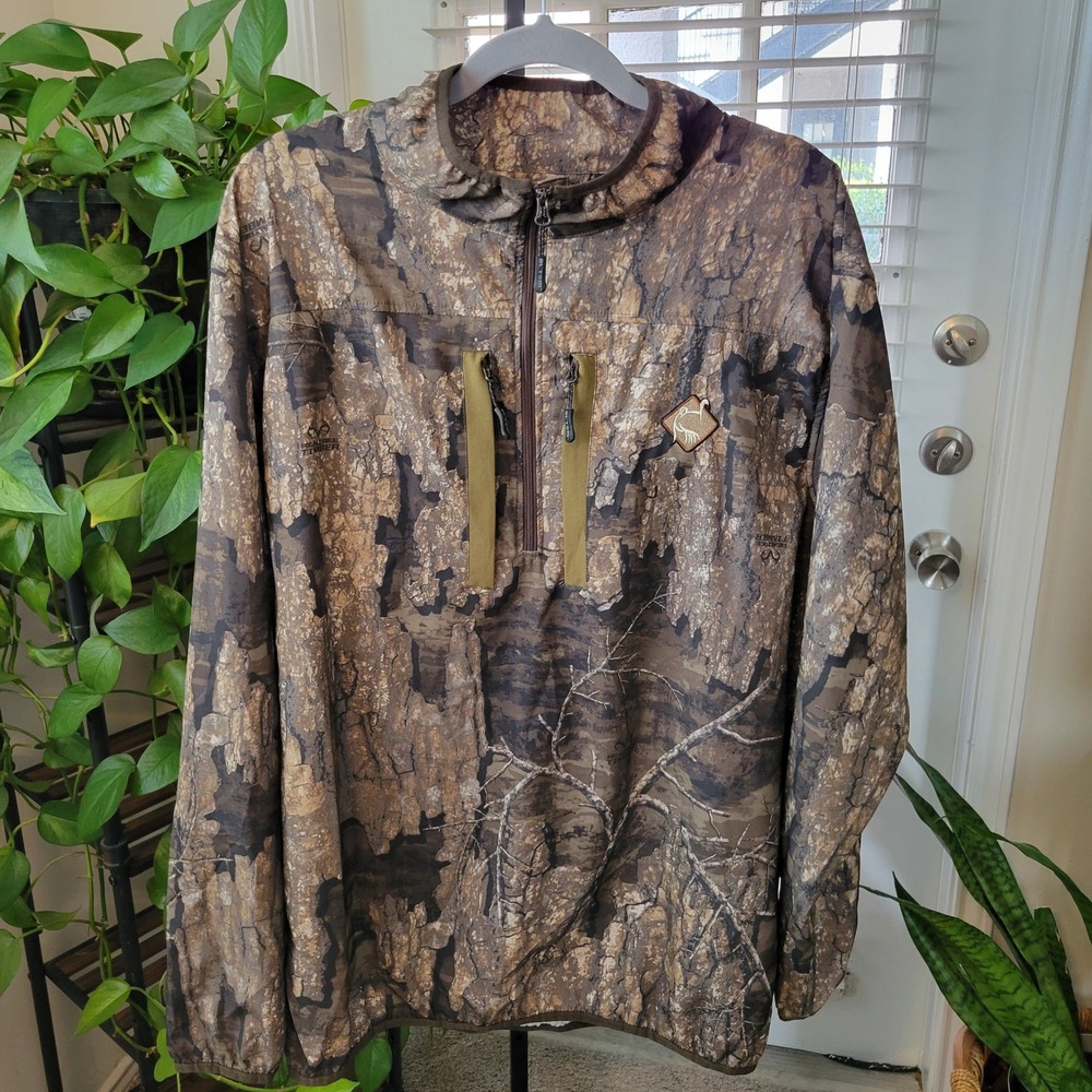 Ol' Tom Technical Turkey Gear Realtree Timber Camo 1/4 Zip Hunting Jacket Mens L
